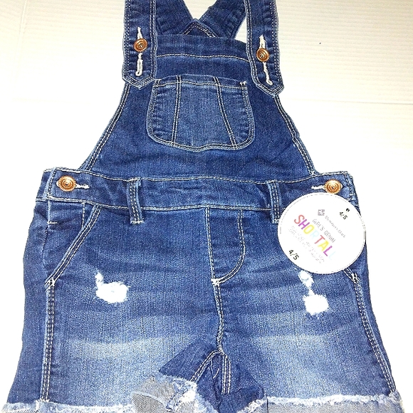 ~L@@K~NWT Toddler Girls Super Stretch denim "Shortall" Coverall Shorts~Sz 4/5 - Picture 6 of 14